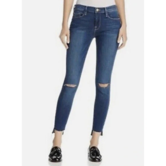 T7 FRAME DENIM JEANS SIZE 28 Le Skinny de Jeanne DISTRESSED SLIM RIPPED US 6 - Picture 1 of 13